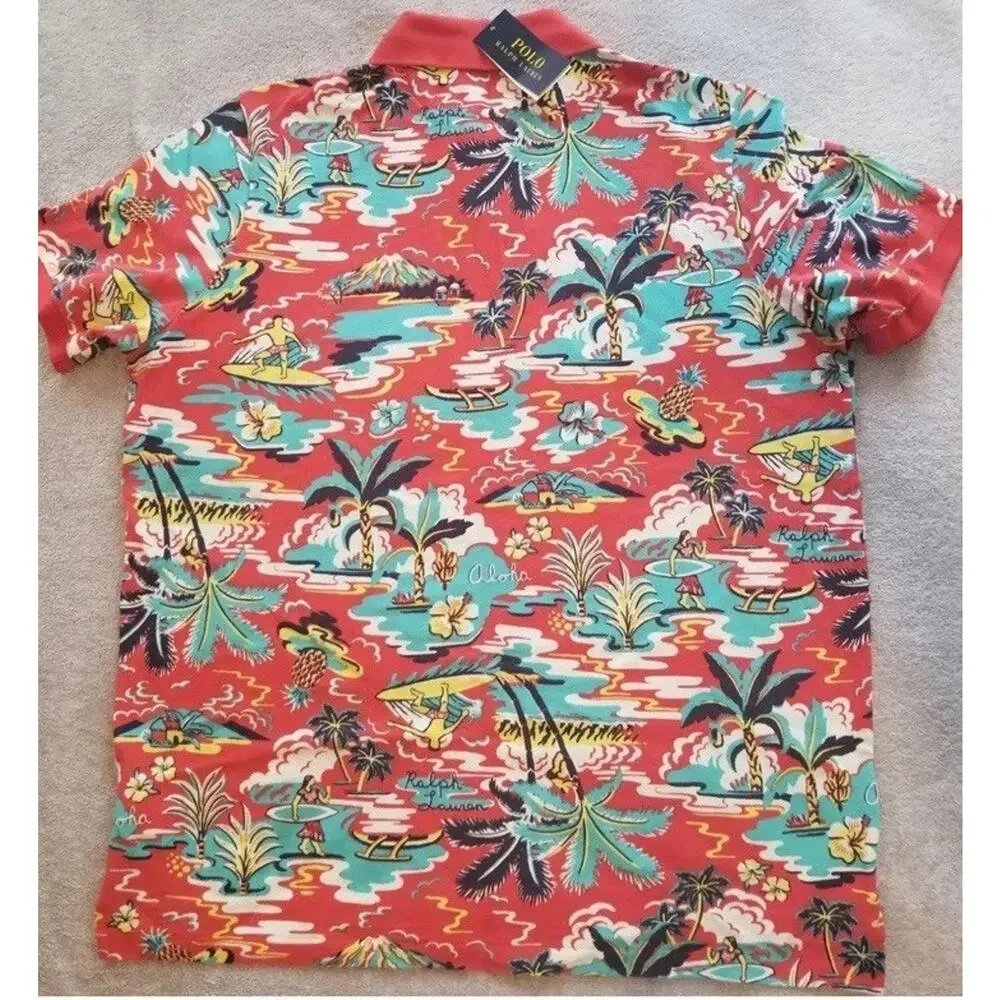 Polo Ralph Lauren Polo Shirt Mens Small Red Hawaiian Aloha AOP Surf Classic Fit